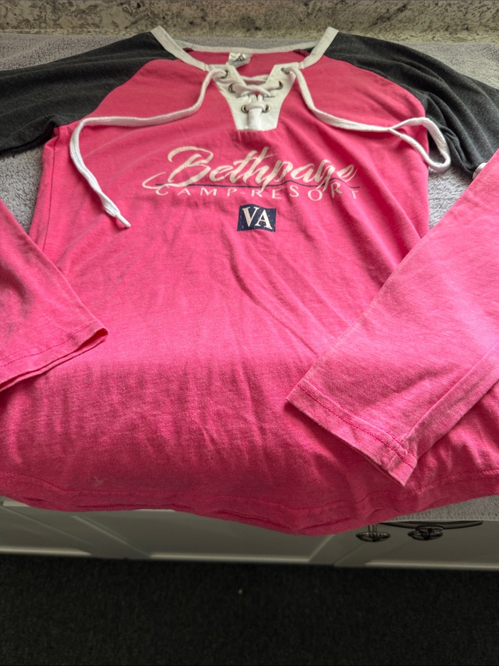 Avalon Lace-Up Pullover — Pink, White & Gray
